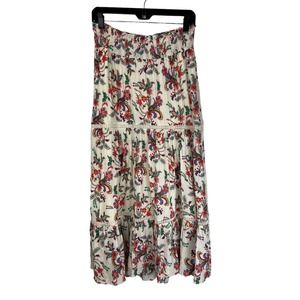 Me + Em Paisley Print Tiered Maxi Skirt 8 Pockets Smocked Boho Peasant Womens